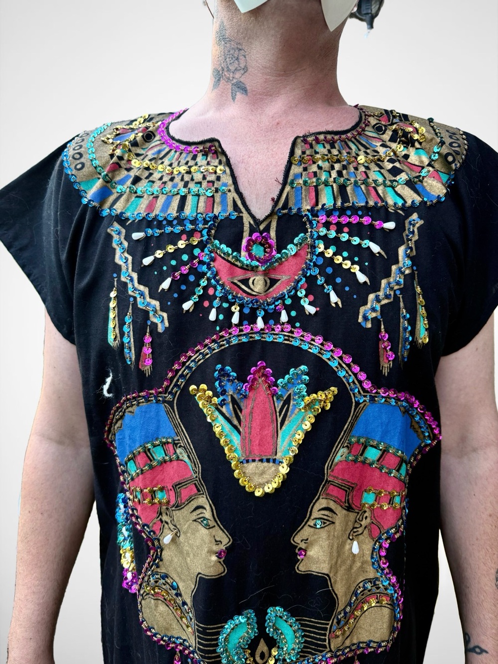 Embroidered Black Egyptian Maxi Dress